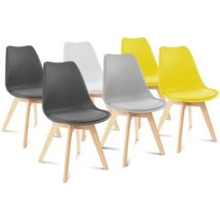 IDMARKET Lot De 6 Chaises SARA Mix Color Gris Clair, Blanc, Gris Foncé X2, Jaune X2 - Gris 8 IDMARKET Lot De 6 Chaises SARA Mix Color Gris Clair, Blanc, Gris Foncé X2, Jaune X2 - Gris -banc et tabouret Soldes Boutique 27812851 2