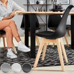TECTAKE 6 Chaises De Salle à Manger FRÉDÉRIQUE Style Scandinave Pieds En Bois Massif Design Moderne - Lot De 6 Chaises De Salon, Chaises De Cuisine, Chaises Scandinaves - Gris -banc et tabouret Soldes Boutique 27949648 3