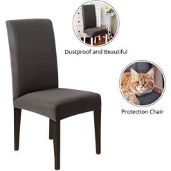 LONGZIMING Ensemble De 4 Housses De Chaise De Salle à Manger, Housse De Protection Pour Chaise De Salle à Manger Courte Et Amovible, Ajustable Et Amovible Pour Salle à Manger, Hôtel, Cérémonie, Banquet De Mariage -banc et tabouret Soldes Boutique 27992682 4