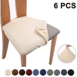 DEVENIRRICHE 6 Pièces Housses De Siège De Chaise En Jacquard Extensible, Housses De Coussin De Siège De Chaise De Salle à Manger Anti-poussière Lavables Amovibles