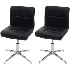 HHG 2x Chaise De Salle à  Manger Kavala II, Chaise De Cuisine ~ Similicuir Noir, Pied Chromé