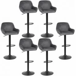 OOBEST Tabouret De Bar Tissu Lot De 6, Hauteur Réglable, Pour Bar, Comptoir Ou Cuisine, Gris