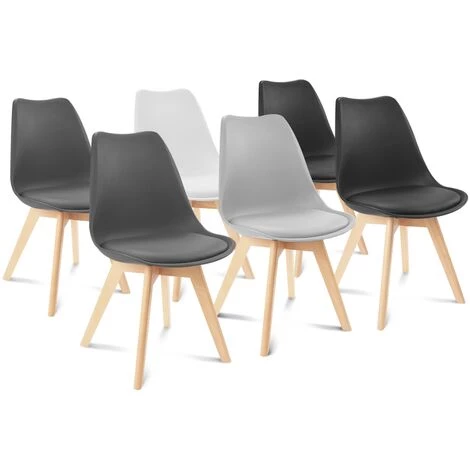 IDMARKET Lot De 6 Chaises SARA Mix Color Gris Clair, Blanc, Gris Foncé X2, Noir X2 - Gris 4 IDMARKET Lot De 6 Chaises SARA Mix Color Gris Clair, Blanc, Gris Foncé X2, Noir X2 - Gris – Image 2