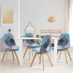 IDMARKET Lot De 4 Chaises SARA Motifs Patchworks Bleus - Bleu