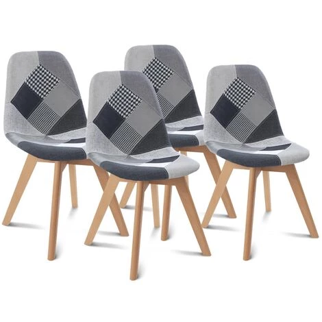 IDMARKET Lot De 4 Chaises SARA Motifs Patchworks Noirs, Gris Et Blancs - Gris 4 IDMARKET Lot De 4 Chaises SARA Motifs Patchworks Noirs, Gris Et Blancs - Gris – Image 2