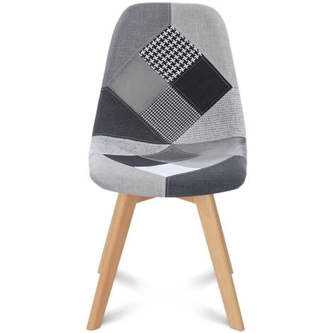 IDMARKET Lot De 4 Chaises SARA Motifs Patchworks Noirs, Gris Et Blancs - Gris 5 IDMARKET Lot De 4 Chaises SARA Motifs Patchworks Noirs, Gris Et Blancs - Gris – Image 3