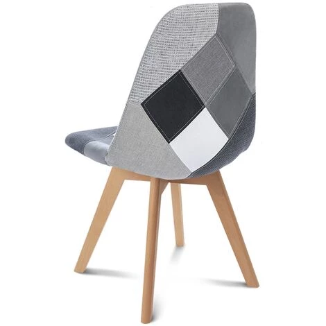 IDMARKET Lot De 4 Chaises SARA Motifs Patchworks Noirs, Gris Et Blancs - Gris 6 IDMARKET Lot De 4 Chaises SARA Motifs Patchworks Noirs, Gris Et Blancs - Gris – Image 4