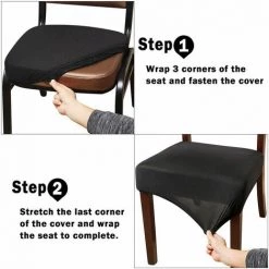 LONGZIMING 4 Pcs Élastique Spandex Chaise Stretch Siège Couvre Protecteur Pour Salle À Manger Chaises De Cuisine Extensible, Chaise À Manger Meubles Housse De Coussin Housse Housse Pour Chaises Rondes Et Carrées -banc et tabouret Soldes Boutique 28191228 4