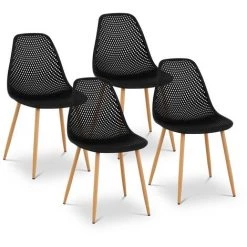 FROMM & STARCK Lot De 4 Chaises Scandinaves Cuisine Salle À Manger Plastique / Acier Noir 150kg - Noir
