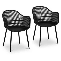FROMM & STARCK Lot De 2 Chaises Design De Cuisine Salle À Manger Plastique Noir Grillage 150kg - Noir