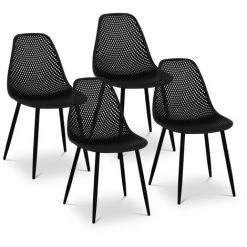 FROMM & STARCK Lot De 4 Chaises Design De Cuisine Salle À Manger Plastique 52x46cm Noir 150kg - Argent, Noir