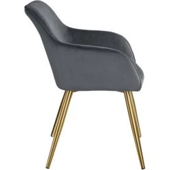 TECTAKE Chaise MARILYN Effet Velours Style Scandinave - Chaise De Salle à Manger, Chaise De Cuisine, Chaise De Salon - Gris Foncé/or -banc et tabouret Soldes Boutique 28402821 5