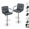 OOBEST Lot De 2 Tabourets De Bar Chaise De Bar PU Chrome Hauteur Réglable Grande Base Φ38cm Avec Accoudoirs Gris Fonce -banc et tabouret Soldes Boutique 28438560 1