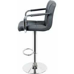 OOBEST Lot De 2 Tabourets De Bar Chaise De Bar PU Chrome Hauteur Réglable Grande Base Φ38cm Avec Accoudoirs Gris Fonce -banc et tabouret Soldes Boutique 28438560 3