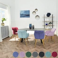 TECTAKE 4 Chaises MARILYN Effet Velours Style Scandinave - Chaise De Salle à Manger, Chaise De Cuisine, Chaise De Salon - Bleu/or -banc et tabouret Soldes Boutique 28478558 3