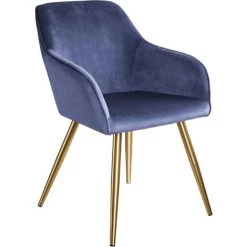 TECTAKE 4 Chaises MARILYN Effet Velours Style Scandinave - Chaise De Salle à Manger, Chaise De Cuisine, Chaise De Salon - Bleu/or -banc et tabouret Soldes Boutique 28478558 4