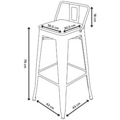 KOSMI - Lot De 4 Chaises De Bar, Grands Tabourets Style Industriel Avec Petit Dossier En Métal Noir Mat Et Assise En Bois Naturel Clair, Assise Hauteur 76cm - Noir -banc et tabouret Soldes Boutique 28504849 4