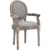 HOMCOM Chaise De Salle à Manger Chaise De Salon Médaillon Style Louis XVI Bois Massif Patiné Sculpté Tissu Lin Gris - Gris -banc et tabouret Soldes Boutique 29043872 1
