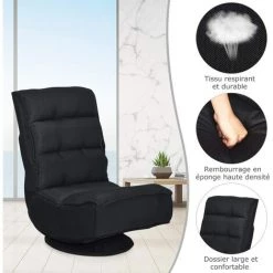 COSTWAY Chaise Relax Pivotant 360 Degrés Pliable Et Réglable En 5 Positions,Chaise Rembourrée Confortable Idéale Pour Lire, Regarder La Télévision Ou Joue -banc et tabouret Soldes Boutique 29101334 3