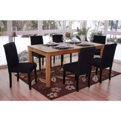 HHG Chaise De Salle à Manger Littau, Chaise De Cuisine, Tissu/textile ~ Noir, Pieds Foncés -banc et tabouret Soldes Boutique 29330824 2