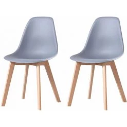 MADE4US THEA - Lot De 2 Chaises Scandinave - Gris - Pieds En Bois Massif Design Salle A Manger Salon - 53 X 45 X 85 Cm - Gris