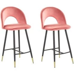 BELIANI Lot De 2 Chaises De Bar En Velours Rouge Corail - Rouge