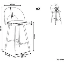 BELIANI Lot De 2 Chaises De Bar En Velours Rouge Corail - Rouge -banc et tabouret Soldes Boutique 29428264 3