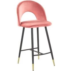 BELIANI Lot De 2 Chaises De Bar En Velours Rouge Corail - Rouge -banc et tabouret Soldes Boutique 29428264 4