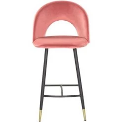 BELIANI Lot De 2 Chaises De Bar En Velours Rouge Corail - Rouge -banc et tabouret Soldes Boutique 29428264 5