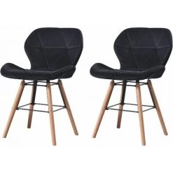 MADE4US LOUNA - Lot De 2 Chaises Scandinave - Velours - Noir - Pieds En Métal Design Salle A Manger Salon - 54 X 48 X 73 Cm - Noir