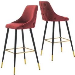 DéCOSHOP26 2x Tabourets De Bar En Velours Rouge Avec Dossier Capitonné Et Repose-pieds Métal Noir Et Or - Noir