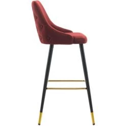 DéCOSHOP26 2x Tabourets De Bar En Velours Rouge Avec Dossier Capitonné Et Repose-pieds Métal Noir Et Or - Noir -banc et tabouret Soldes Boutique 29583533 4
