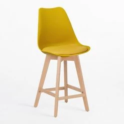 Tabouret Haut Avec Coussin En Similicuir Nordic SKLUM Polypropylène - Bois De Hêtre - Jaune Curry ↑67 Cm