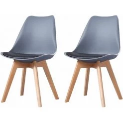 MADE4US CLARA - Lot De 2 Chaises Scandinave - Gris/Noir - Pieds En Bois Massif Design Salle à Manger Salon Chambre - 49 X 58 X 82 Cm - Gris/Noir