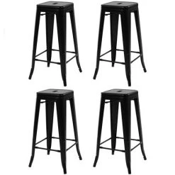 IDMARKET Lot De 4 Tabourets De Bar LENY Métal Noir Mat Empilable Aspect Brut Factory - Noir -banc et tabouret Soldes Boutique 30200956 2