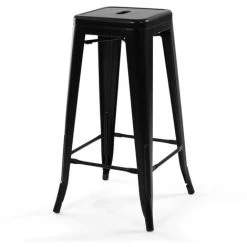 IDMARKET Lot De 4 Tabourets De Bar LENY Métal Noir Mat Empilable Aspect Brut Factory - Noir -banc et tabouret Soldes Boutique 30200956 4