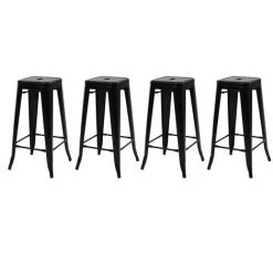 IDMARKET Lot De 4 Tabourets De Bar LENY Métal Noir Mat Empilable Aspect Brut Factory - Noir -banc et tabouret Soldes Boutique 30200956 5