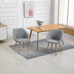 HOMCOM Chaises De Visiteur Design Scandinave - Lot De 2 Chaises - Pieds Effilés Bois Hêtre - Assise Dossier Accoudoirs Ergonomiques Lin Gris - Gris -banc et tabouret Soldes Boutique 30202136 4