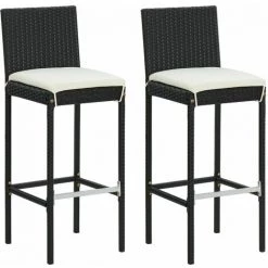 Tabourets De Bar De Jardin Et Coussins Résine Tressée 2pcs Noir VidaXL