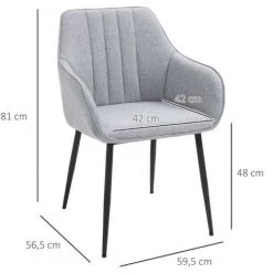 HOMCOM Chaises De Visiteur Design Scandinave - Lot De 2 Chaises - Pieds Effilés Métal Noir - Assise Dossier Accoudoirs Ergonomiques Lin Gris -banc et tabouret Soldes Boutique 30329751 3