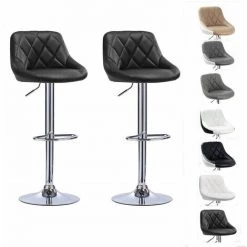 OOBEST Lot De 2 Tabourets De Bar, Hauteur Réglable Et Rotation à 360° (85-105cm), Noir
