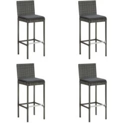 TRUE DEAL Lot De 4 Tabourets De Bar De Jardin Et Coussins Gris Résine Tressée