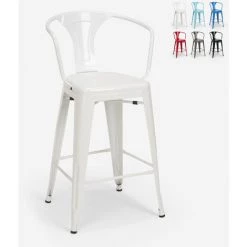 AHD AMAZING HOME DESIGN Tabouret Avec Dossier En Métal Design Industriel Pour Bar Et Cuisine Style Tolix Steel Back | Blanc