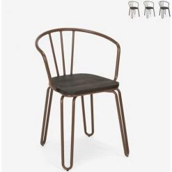 AHD AMAZING HOME DESIGN Chaises De Style Tolix Accoudoirs En Acier Design Industriel Pour Bar Et Cuisine Ferrum Arm | Marron