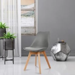 OOBEST Chaises Salle à Manger Scandinaves Lot De 4 Chaises De Cuisine, Rétro Tulip Rembourrée Chaise De Salle De Bureau, Pieds En Bois De Hêtre Massif, Gris Foncé -banc et tabouret Soldes Boutique 30675301 5