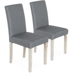 ALICE'S GARDEN Lot De 2 Chaises - Rita - Chaises En Tissu, Pieds En Bois Cérusé - Gris Clair -banc et tabouret Soldes Boutique 30772411 3
