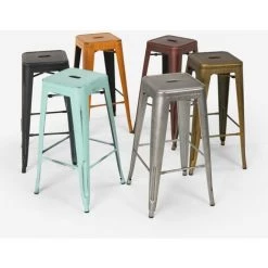 AHD AMAZING HOME DESIGN Tabouret Vintage En Métal Design Industriel Pour Bar Et Cuisine Style Tolix Steel Stale 78cm | Silver -banc et tabouret Soldes Boutique 30939868 5