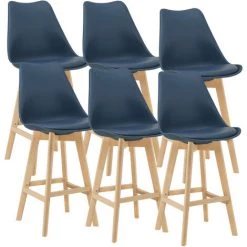 Lot De 6 Tabourets De Bar Lublin Plastique Similicuir Hêtre 105x48x58 Cm Bleu [en.casa] -banc et tabouret Soldes Boutique 30940674 2