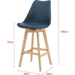 Lot De 6 Tabourets De Bar Lublin Plastique Similicuir Hêtre 105x48x58 Cm Bleu [en.casa] -banc et tabouret Soldes Boutique 30940674 3