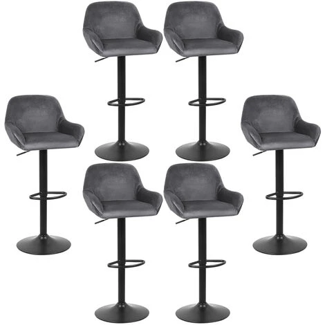 BATHRINS®Lot De 6 Tabouret De Bar En Velours Hauteur D'assise Réglable 60-82 Cm Pour Bar Salle à Manger Salon -GRIS 3 BATHRINS®Lot De 6 Tabouret De Bar En Velours Hauteur D'assise Réglable 60-82 Cm Pour Bar Salle à Manger Salon -GRIS